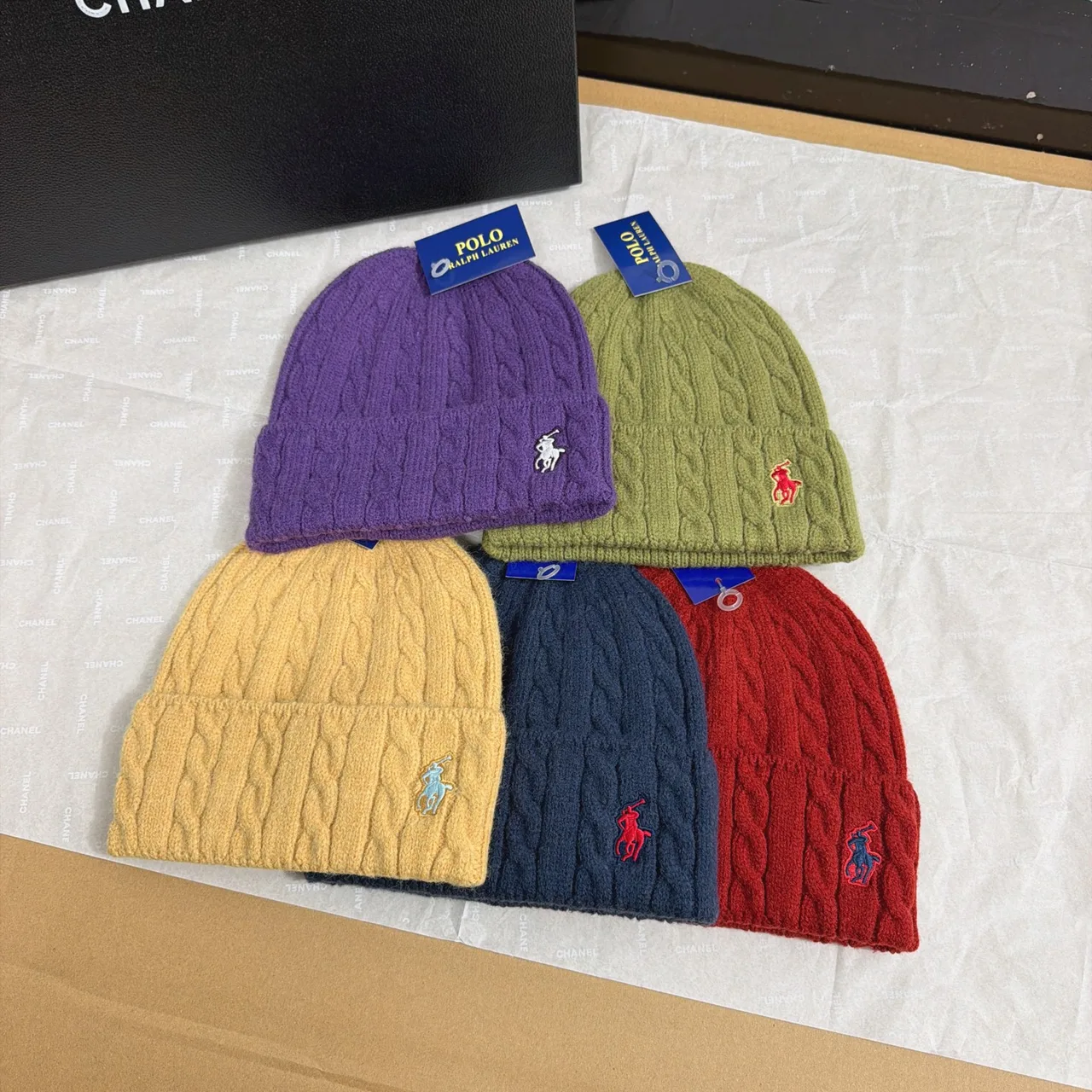 Ralph Lauren Polo Cable-Knit Beanie in Brown & Black & White & Green & Purple & Yellow & Blue & Red & Grey · view 8