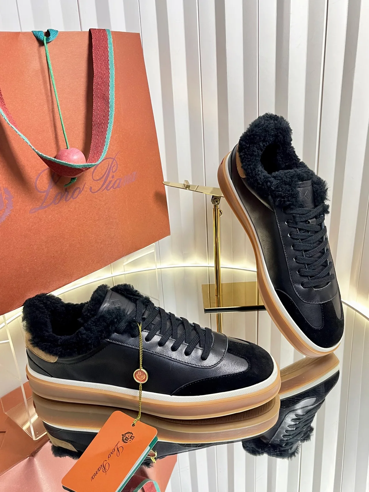Cashmere Lined Low-Top Sneakers in Black · view 4