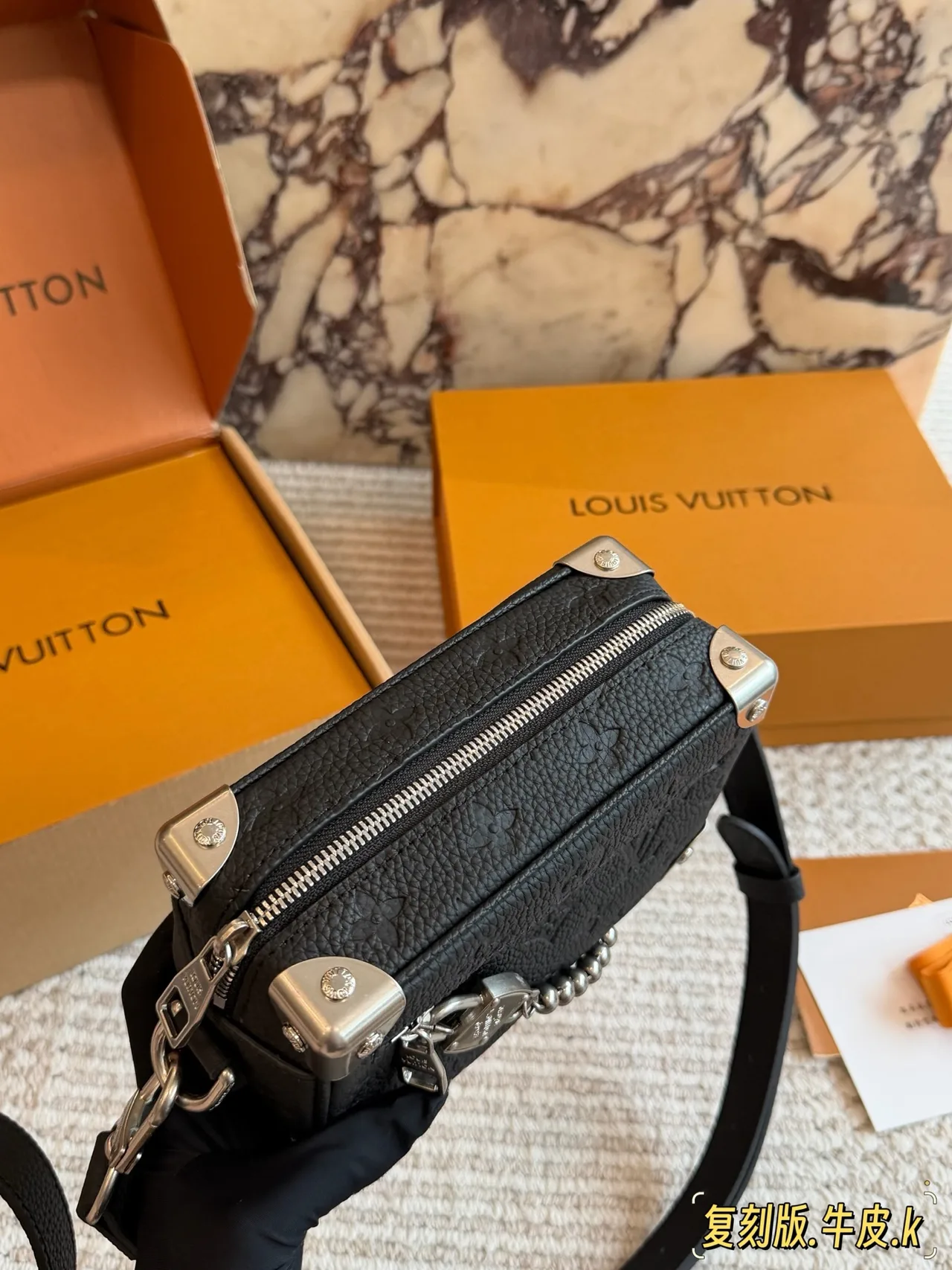 Louis Vuitton Cowhide Trunk Shoulder Bag in Black · view 3