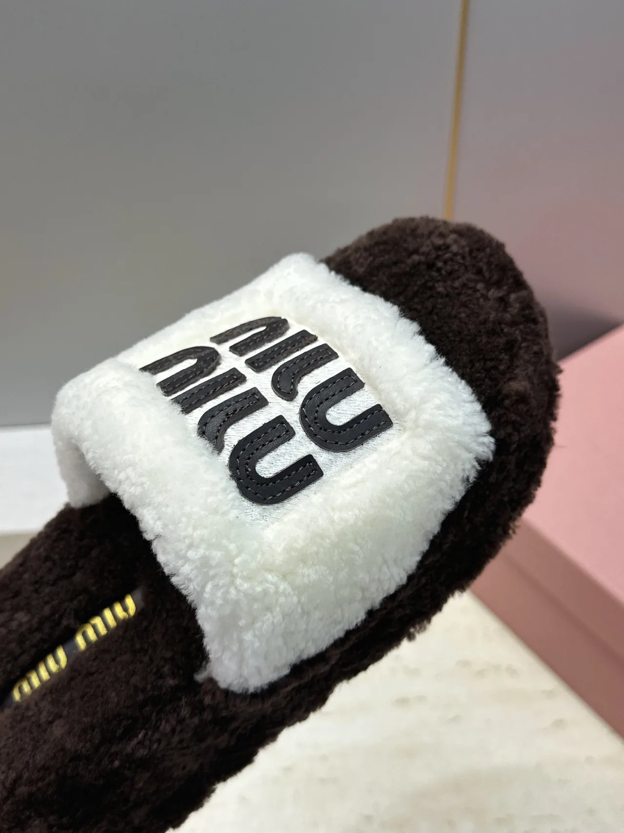 Miu Miu Plush Slide Sandals in Brown · view 8