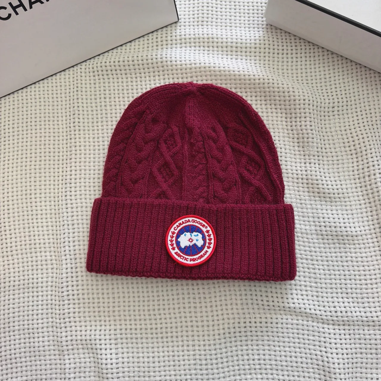 Canada Goose Beanie in Burgundy & Tan & Grey & White & Black · view 1