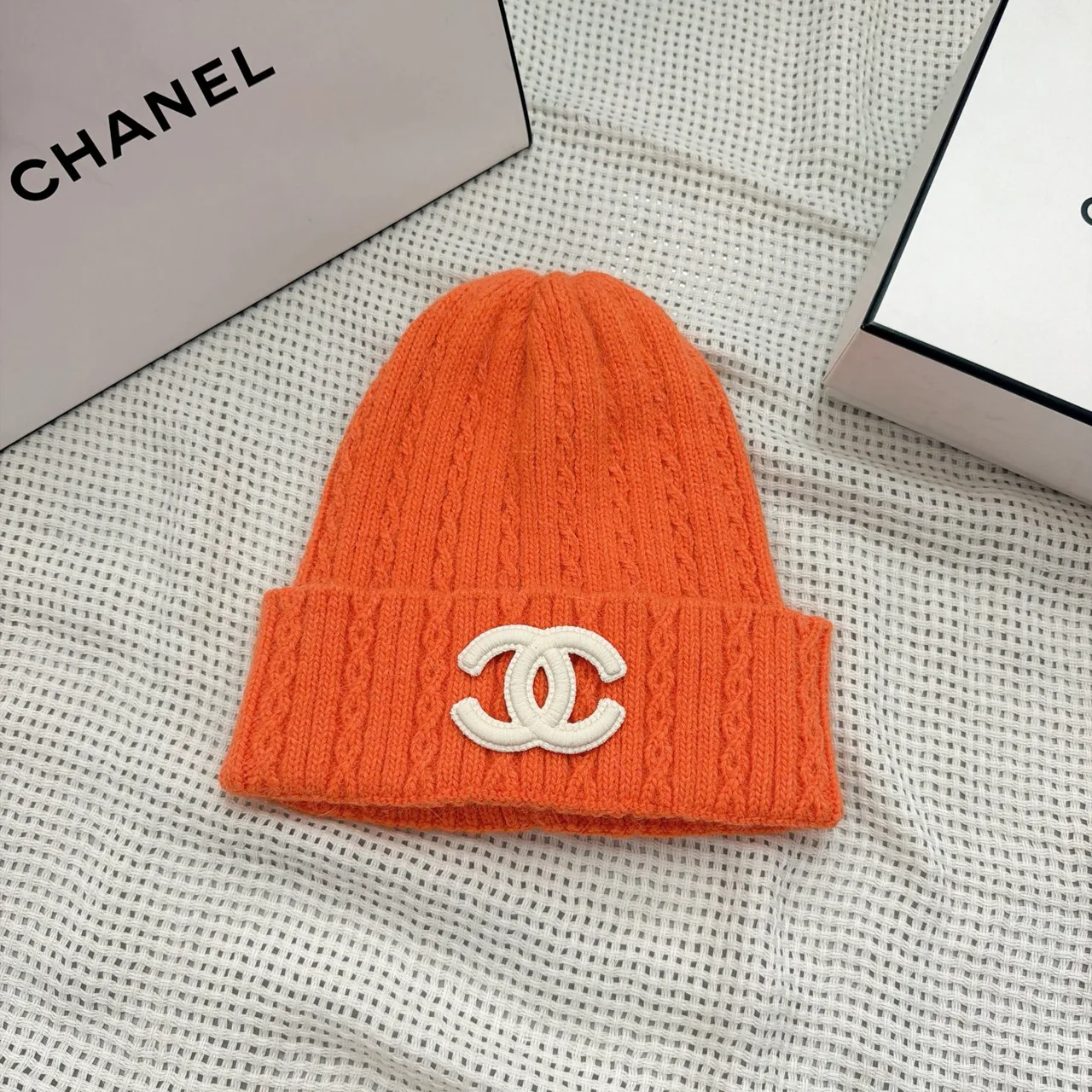 Chanel Beanie in Pink / Grey / White / Blue / Yellow / Orange · view 5