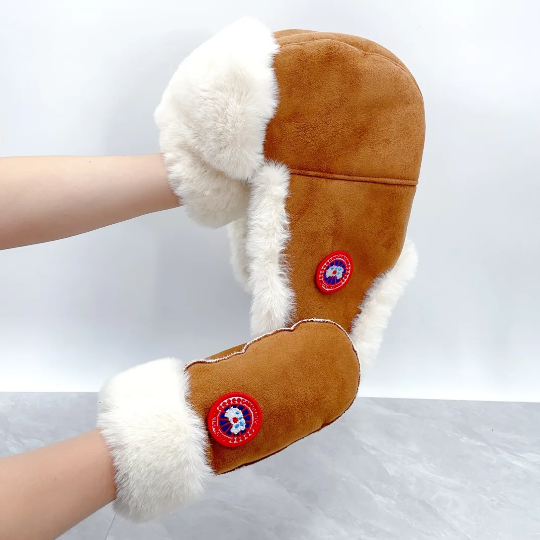 Canada Goose Suede Quilted Hat and Gloves Set in Tan · view 2