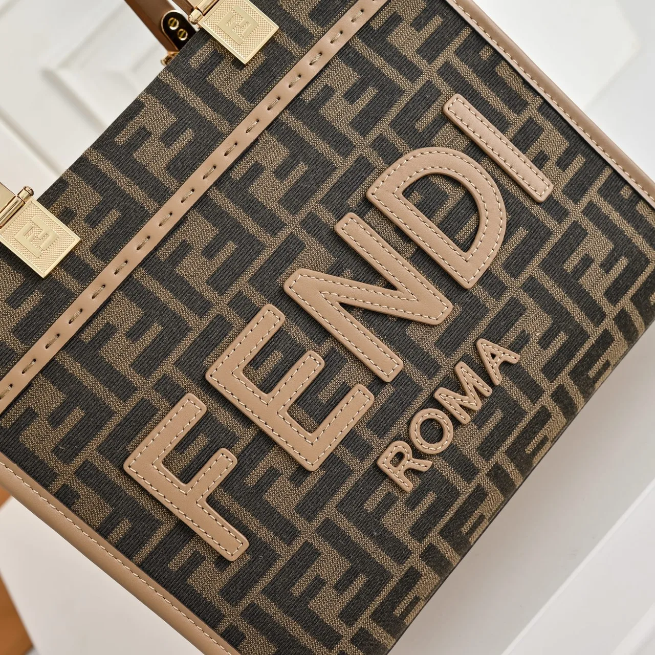 Fendi FF Monogram Logo-Letter Top-Handle Tote in Brown · view 5