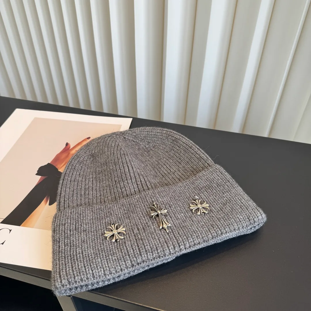 Chrome Hearts Ribbed Knit Beanie in Grey · view 1