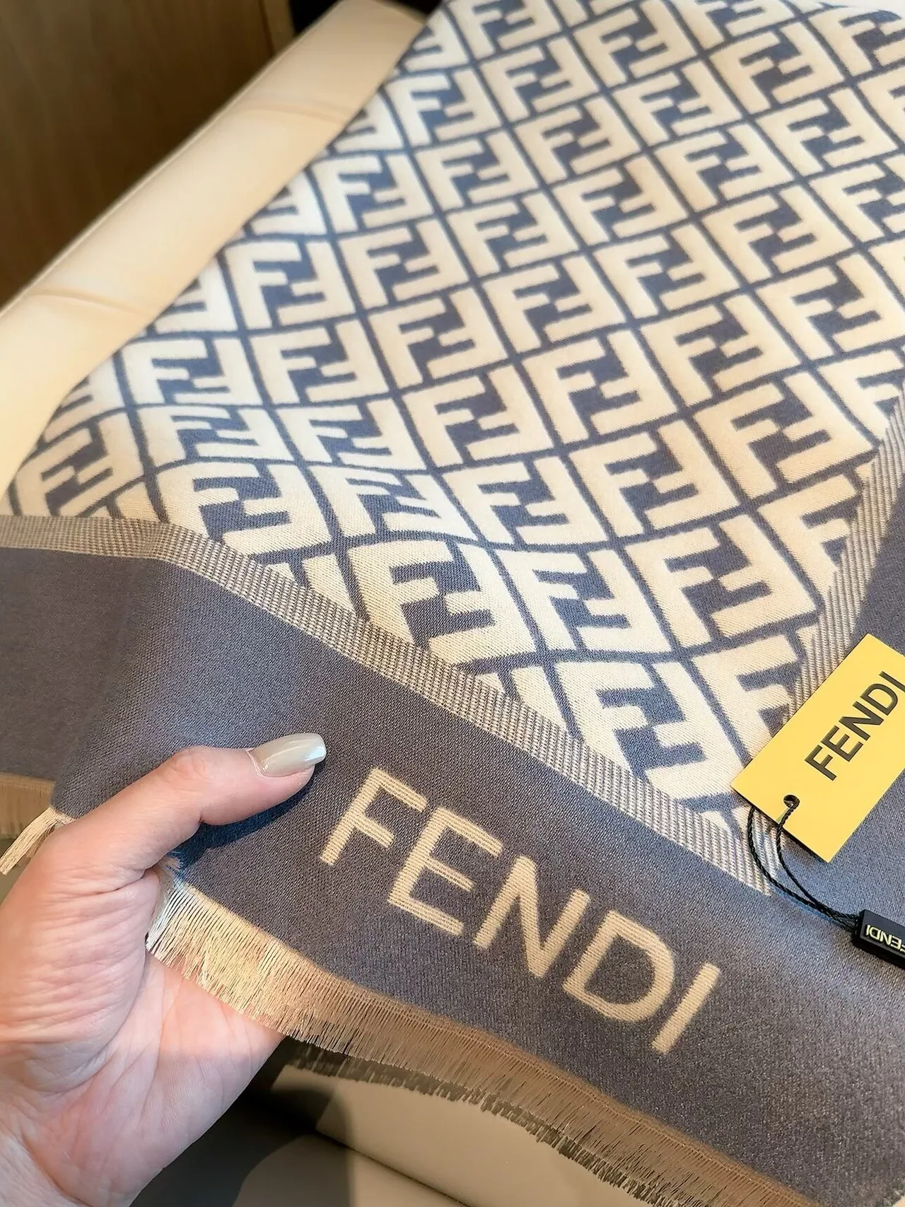 Fendi FF Jacquard Scarf in Blue & Black · view 7