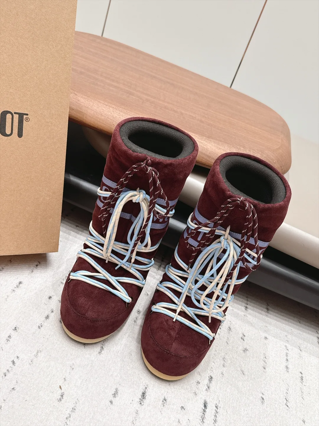 Moon Boot Suede-Look Snow Boots in Burgundy · view 1
