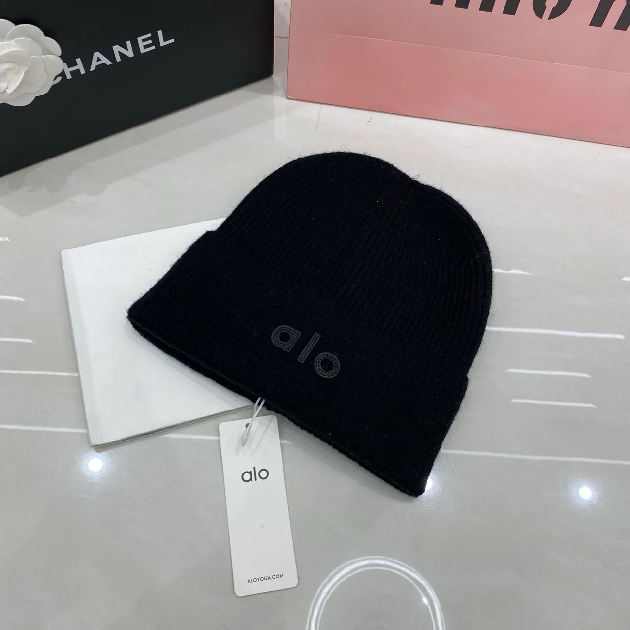 Alo Beanie in Black & White & Tan & Grey & Pink · view 1