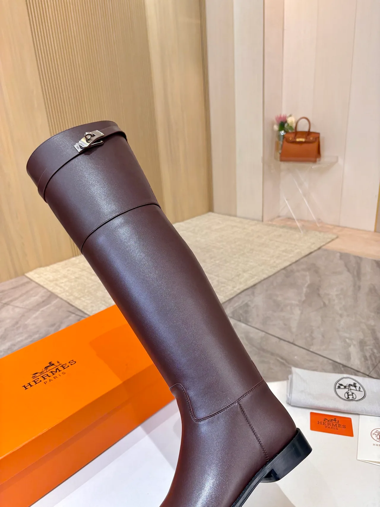Hermes Cowhide Glossy Pointed-Toe Boots in Brown · view 6