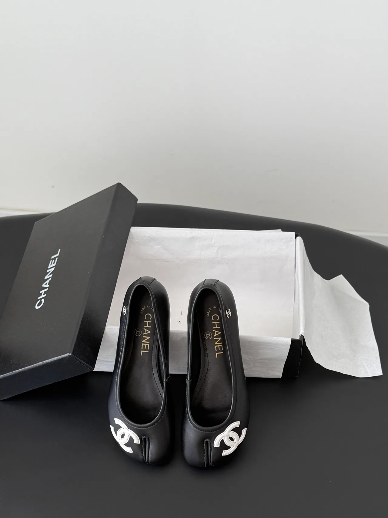 Chanel Cowhide Ballet Flats in Black · view 5