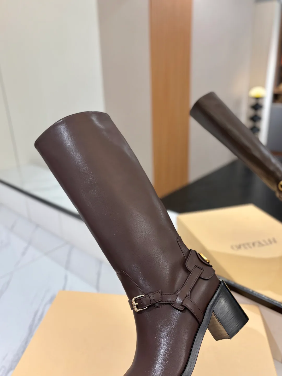Valentino Calfskin VLOGO Knee-High Boots in Brown · view 6