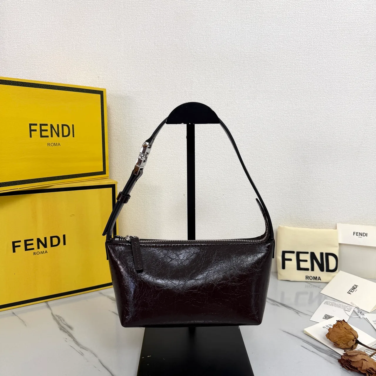 Fendi Baguette Cowhide Smooth Hobo Bag in Brown · view 1