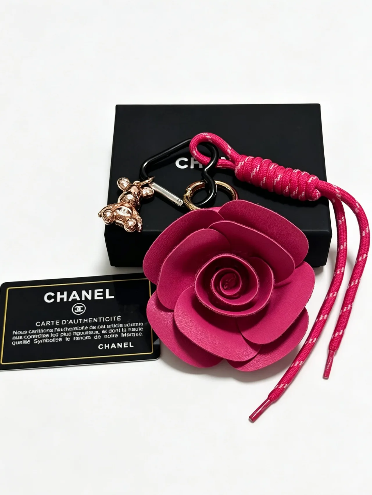 Chanel Woven Rose Keychain in Pink · view 4