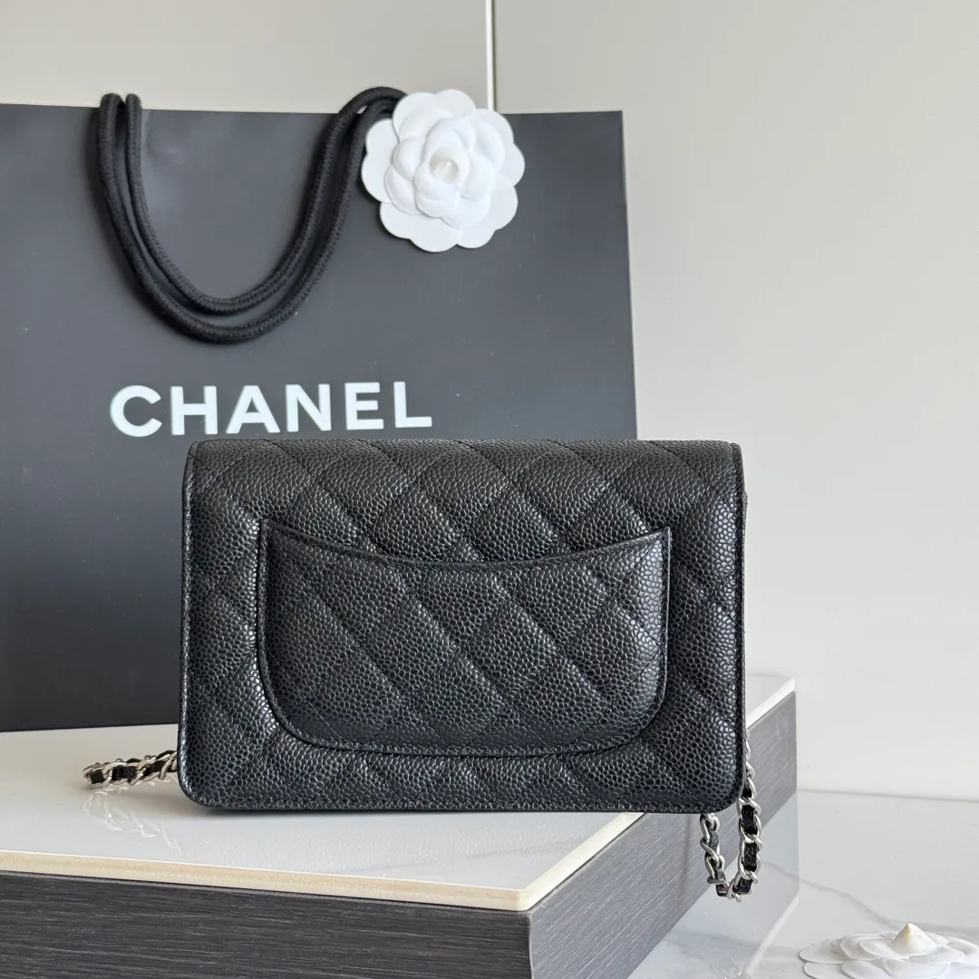 Chanel Calfskin Quilted Chain Wallet in Black · view 3