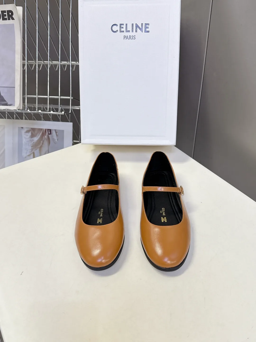 Celine Calfskin Mary Jane Flats in Tan · view 1
