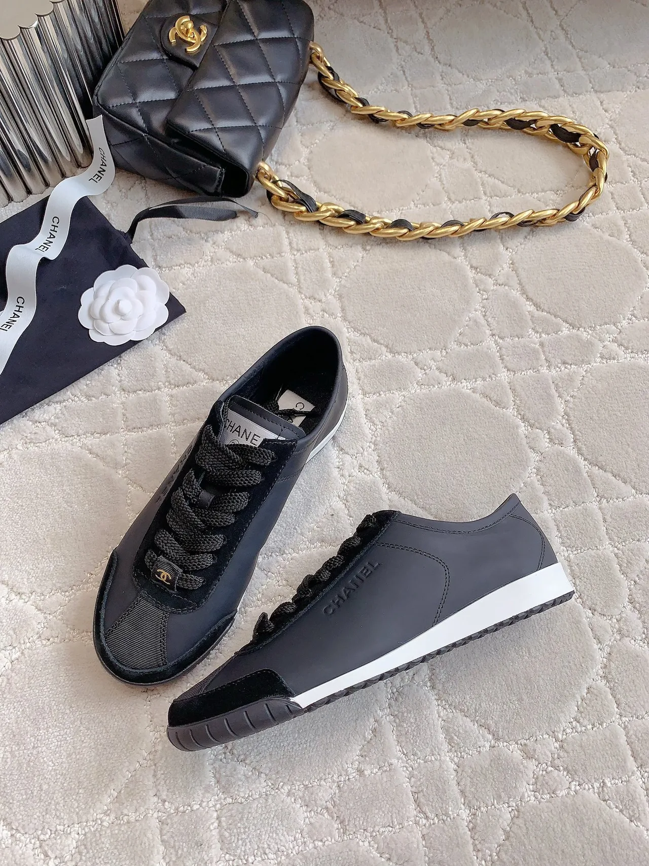Chanel Cowhide Smooth Sneakers in Grey · view 5