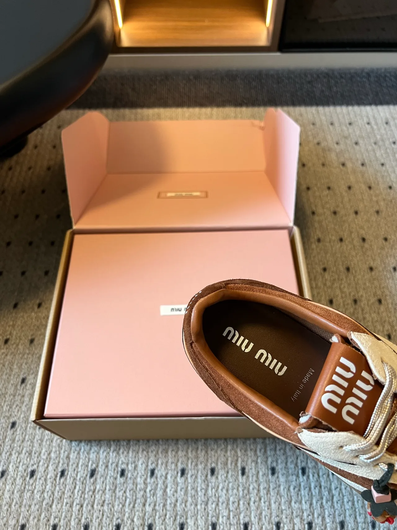 Miu Miu Suede-Look Round-Toe Low-Top Sneakers in Brown · view 8