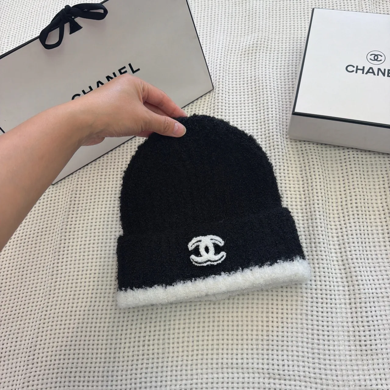 Chanel Beanie in White & Black · view 5