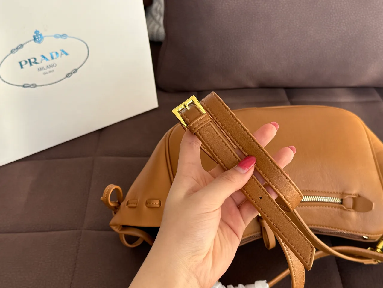 Prada Ribbed Hobo Bag in Tan · view 4