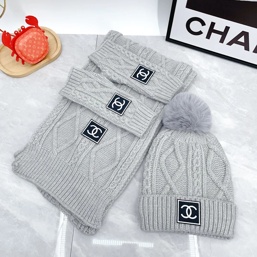 Chanel Wool Hat Scarf and Gloves Set in Grey · view 2