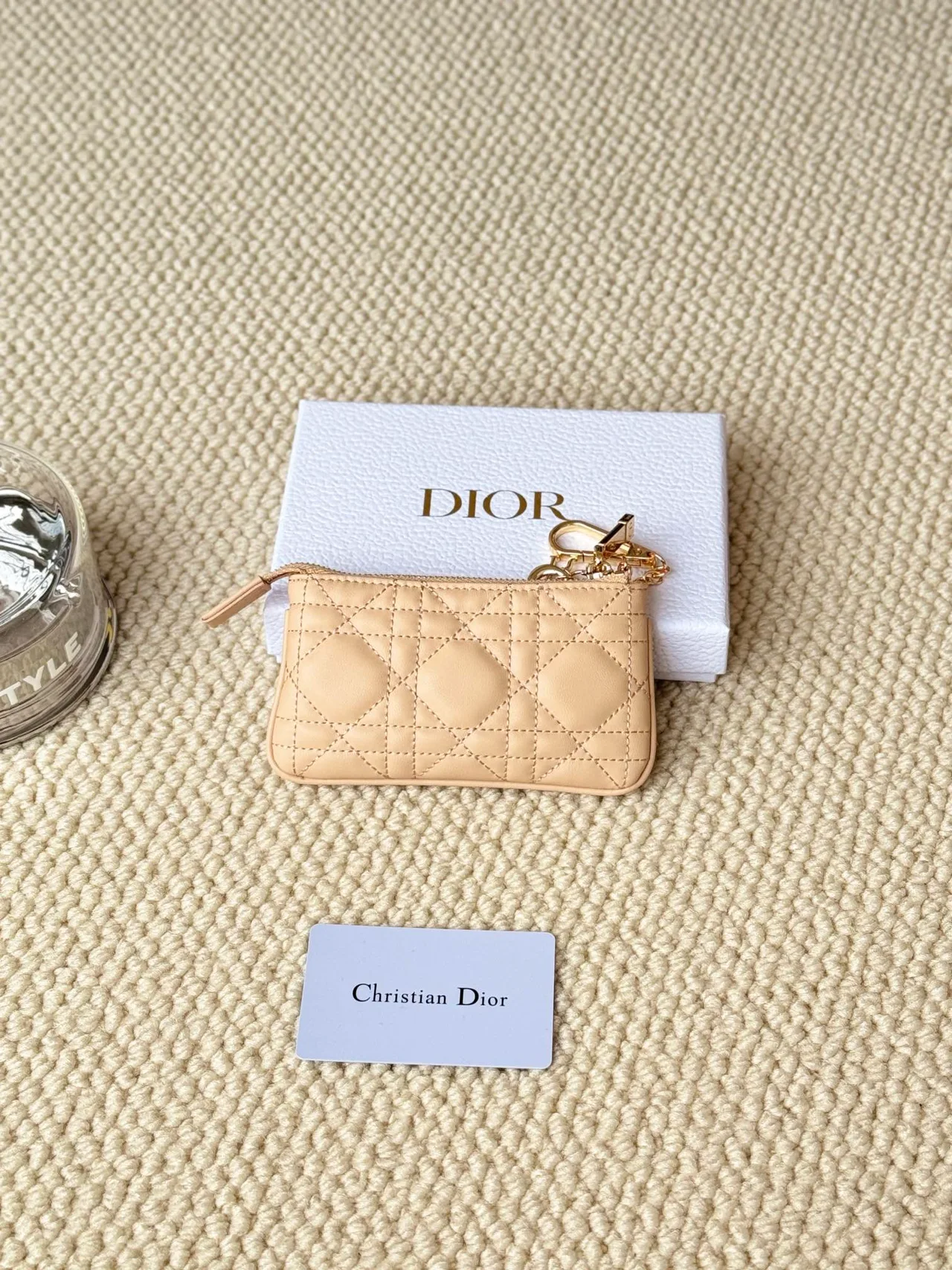 Dior Lambskin Quilted Zip Key Pouch in Beige · view 2