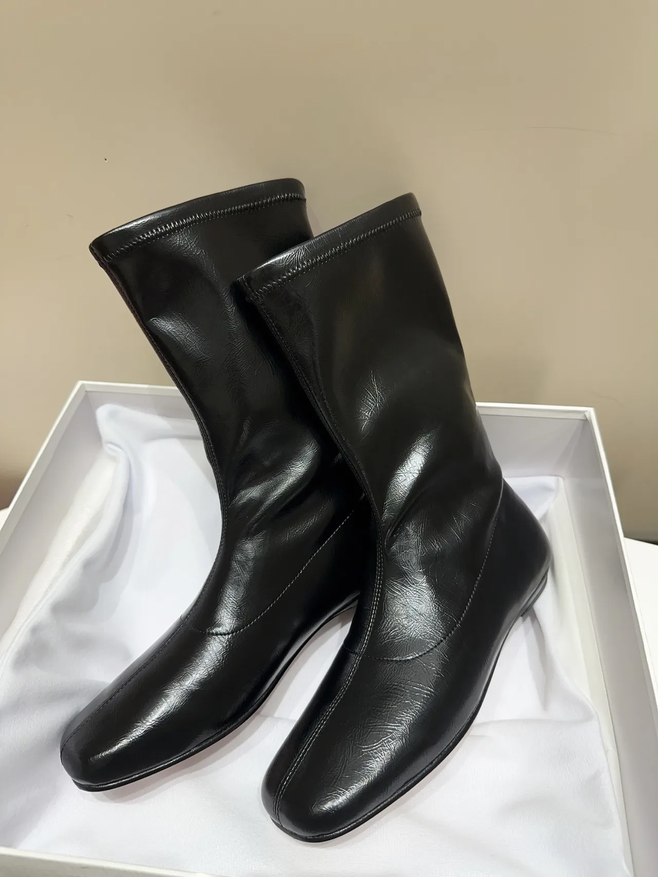 The Row Cowhide Sheepskin Glossy Round-Toe Ankle Boots in Black · view 5