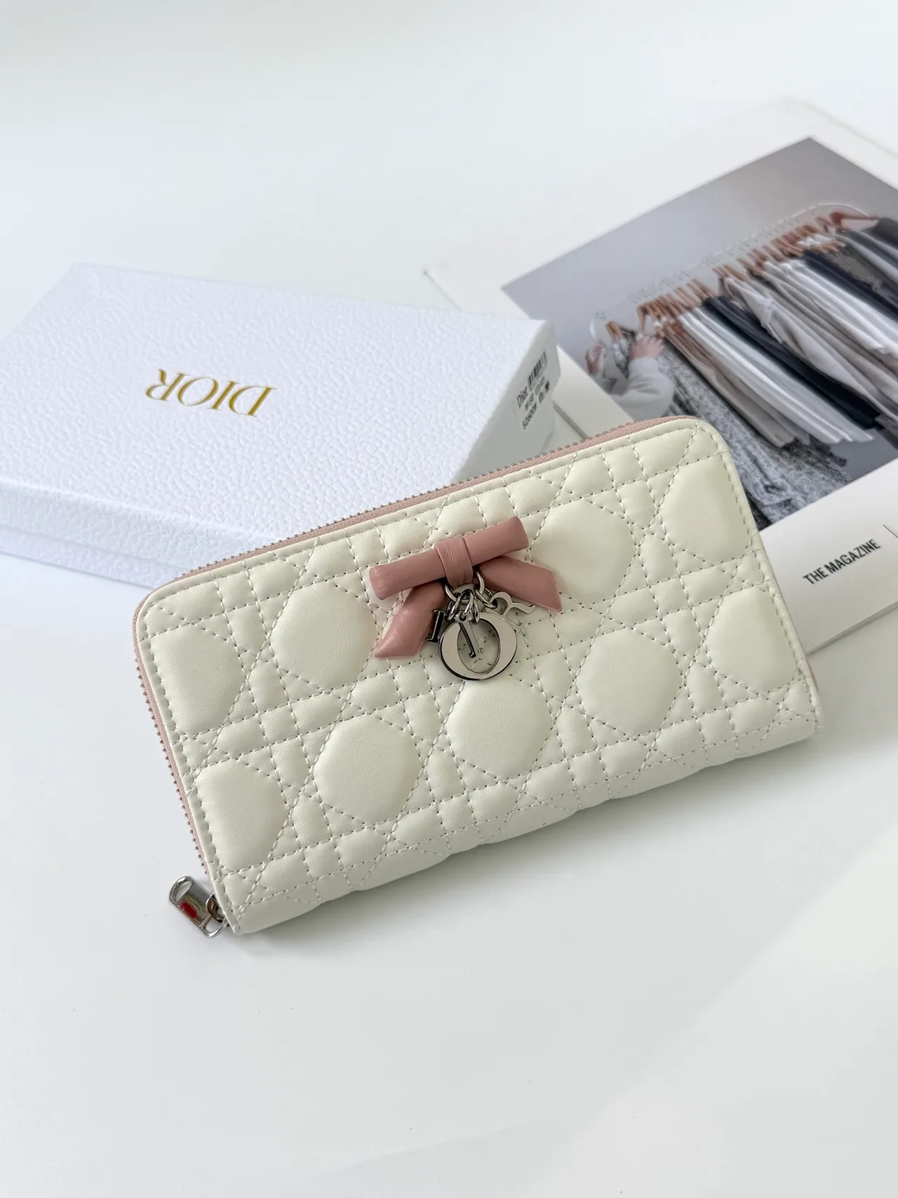 Dior Lambskin Quilted Glossy Wallet in Cream · view 1