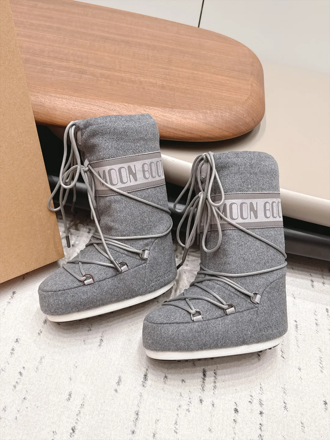 Moon Boot Ribbed Lace-Up Boots in Grey · view 4