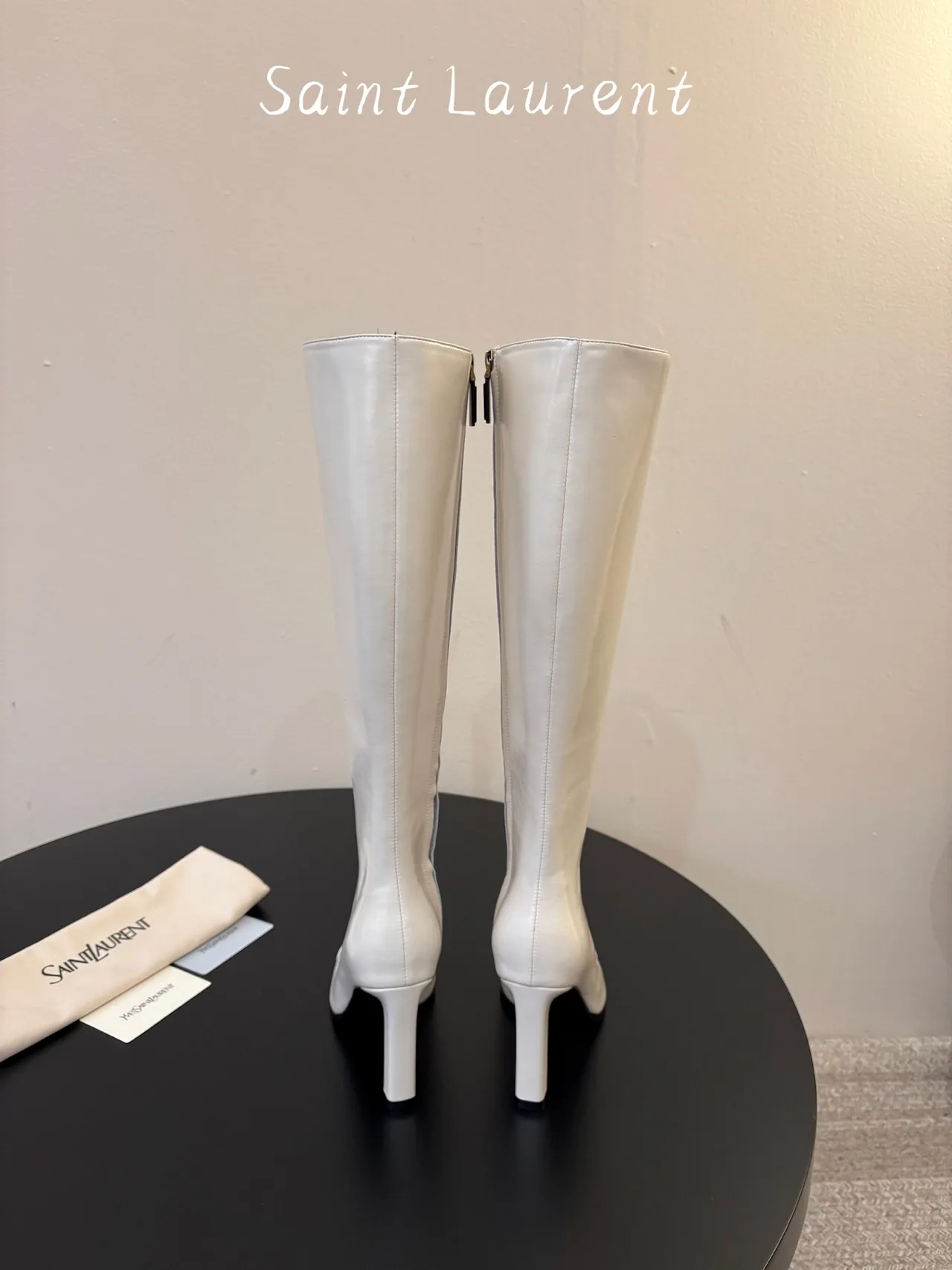 Saint Laurent Cowhide Sheepskin Knee-High Boots in White · view 6