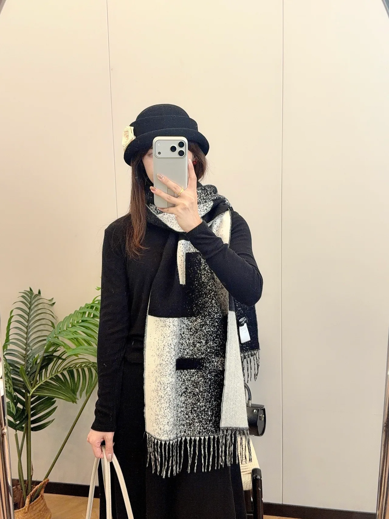 Chanel Cashmere Large Letter Fringed Scarf in Black · view 6