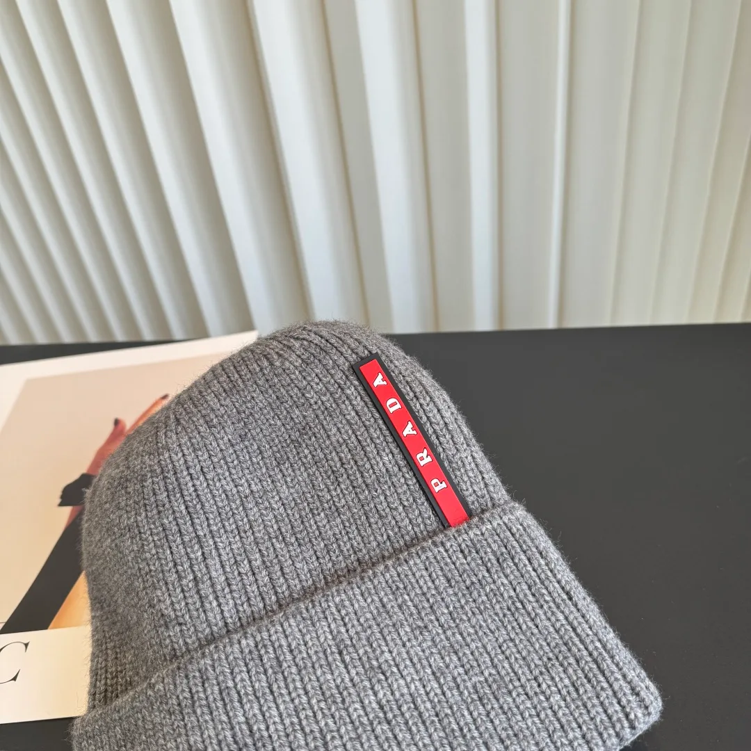 Prada Ribbed Beanie in Grey · view 4