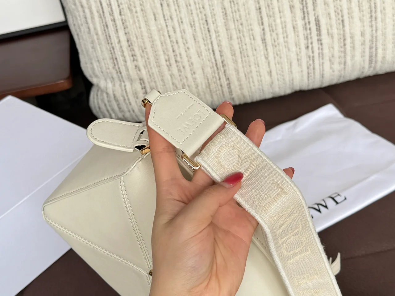 Loewe Puzzle Edge Geometric-Panel Crossbody Bag in Cream · view 6