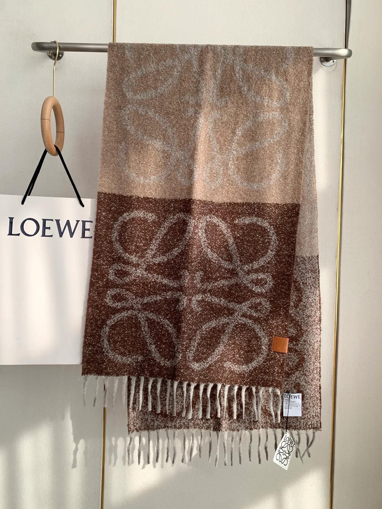 Loewe 60% Alpaca 25% Wool 15% Nylon Striped Scarf in Brown · view 1
