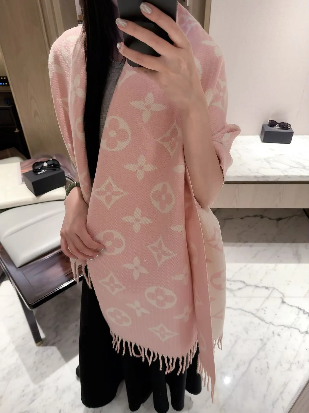 Louis Vuitton Reversible Monogram Shawl in Pink & Brown · view 4