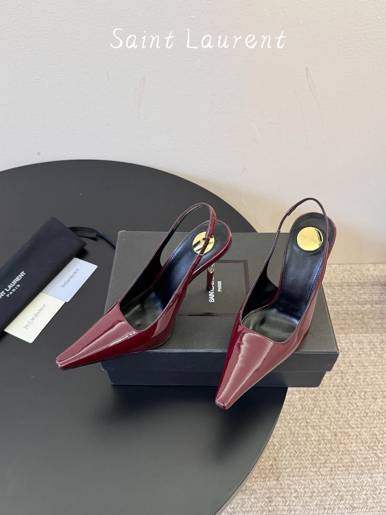 Saint Laurent Pointed-Toe Pointed Slingback Pumps in Burgundy · view 3