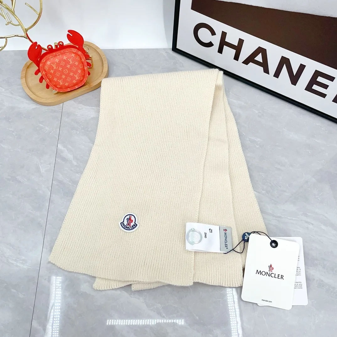 Moncler Wool Ribbed Beanie and Scarf Set in Cream · view 3