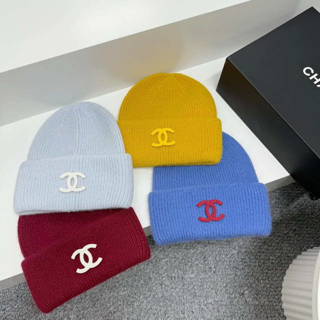 Chanel Beanie in Grey & Purple & Yellow & White & Blue & Pink & Green & Beige & Brown & Red & Black & Burgundy · view 3