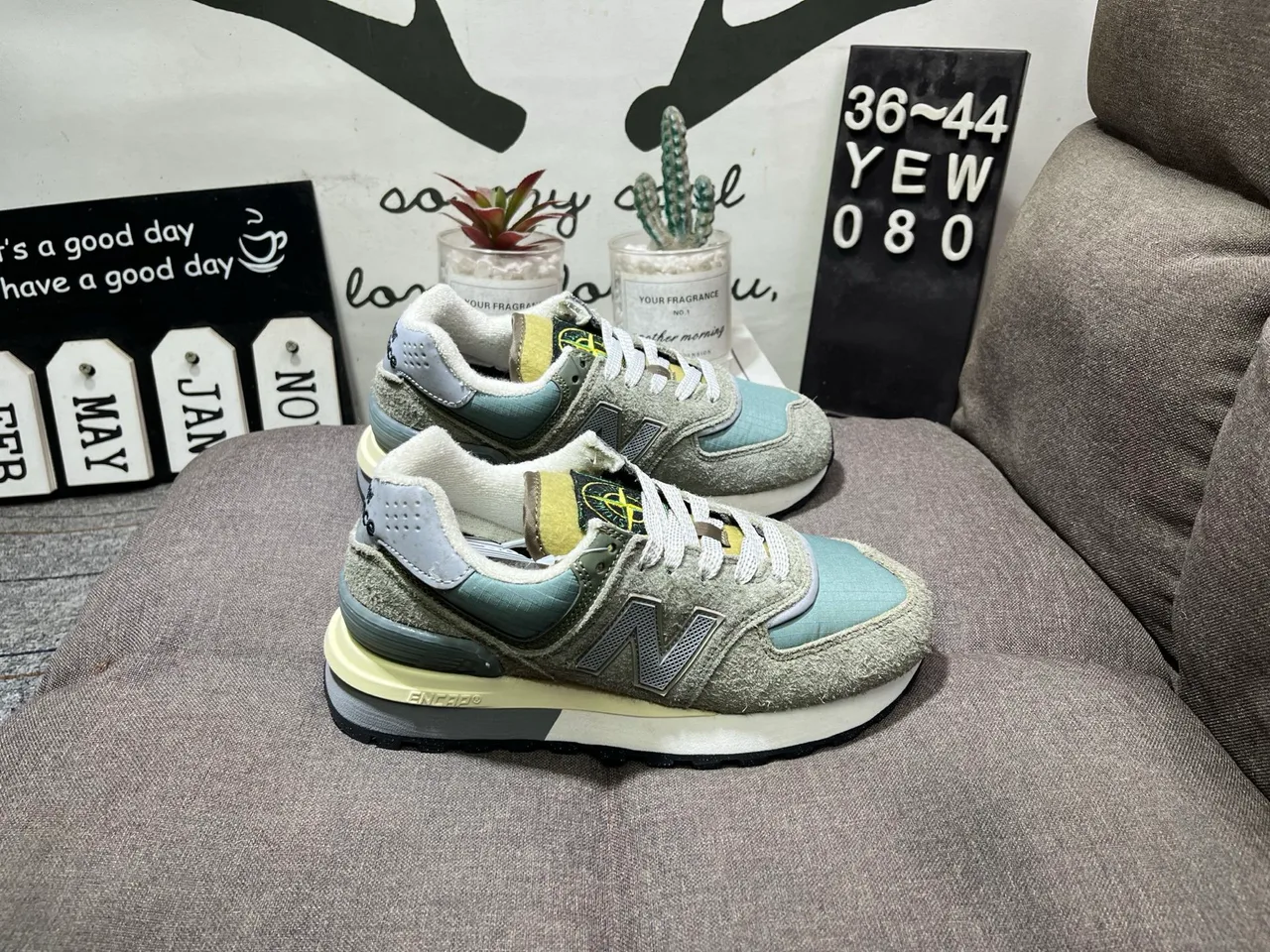 New Balance ML574L Sneakers in Blue & Grey & Black & Green · view 5
