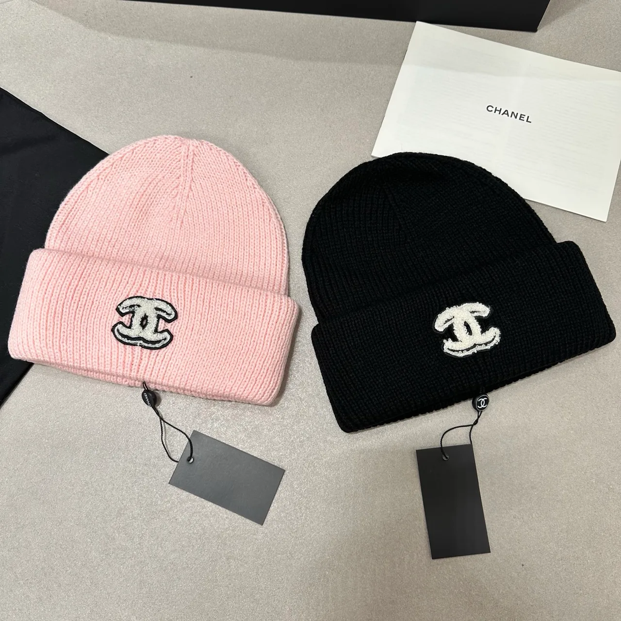 Chanel Knit Beanie in Pink & Burgundy & Black & Beige · view 8
