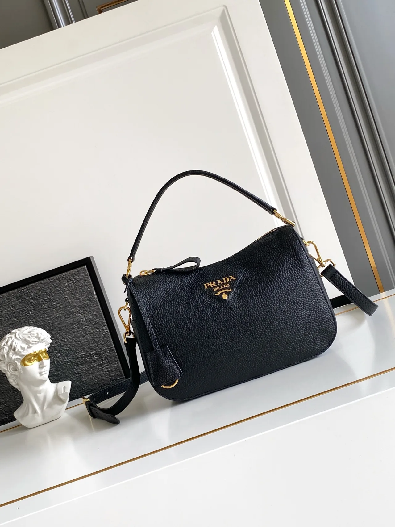 Prada Calfskin Hobo Bag in Black · view 1
