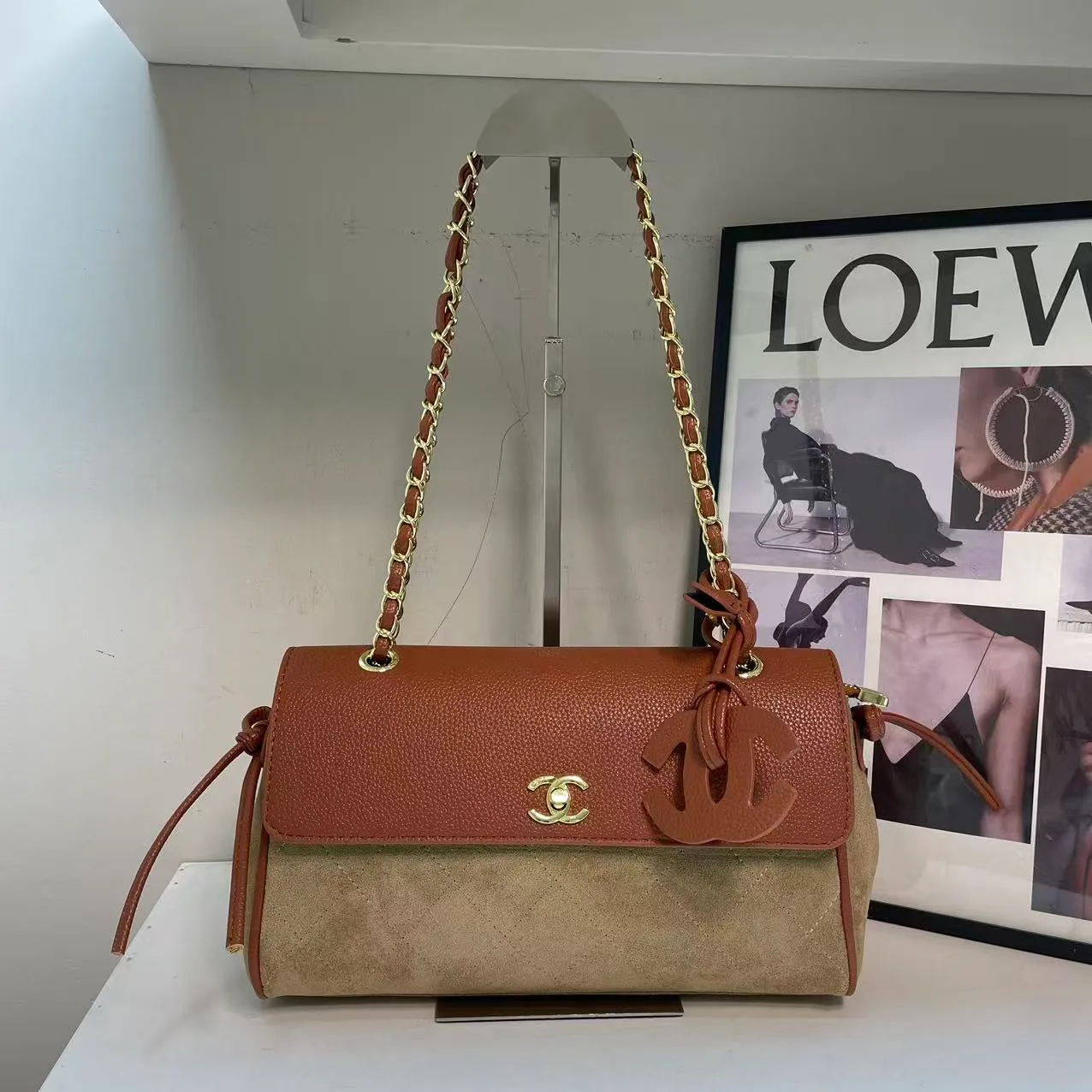 Chanel Baguette Chain flap shoulder bag in Beige & Black & Brown & Grey & Burgundy · view 2