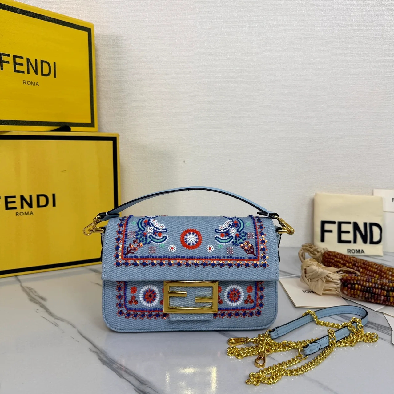 Fendi Embroidered Crossbody Bag in Blue · view 1