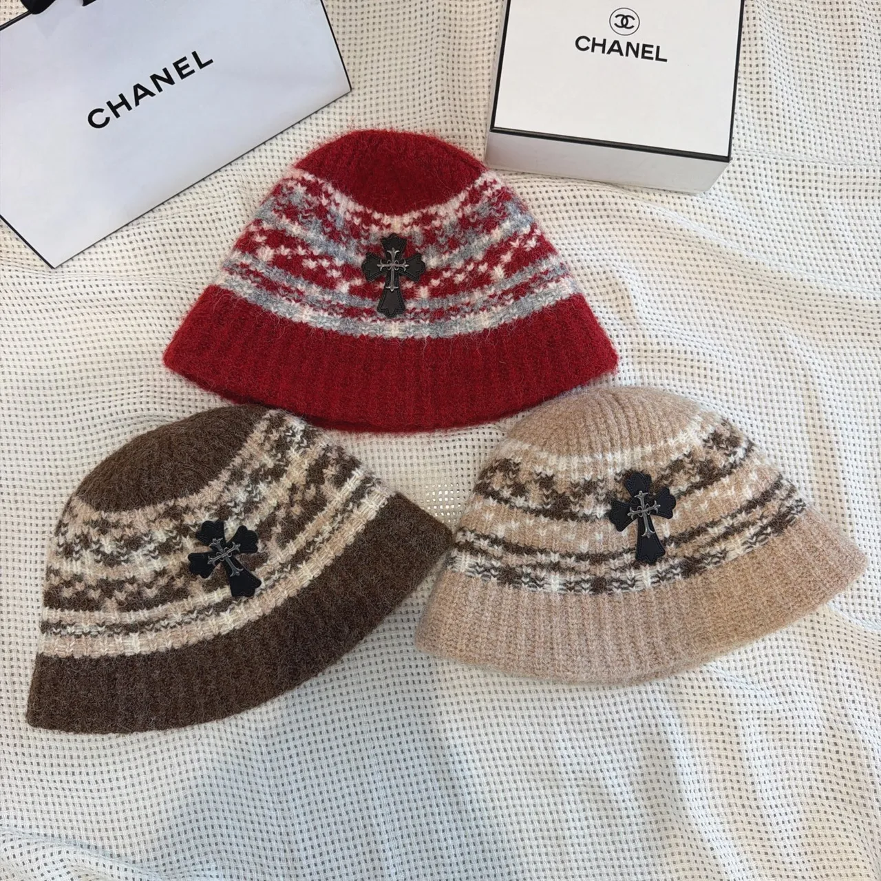 Chrome Hearts Knit Bucket Hat in White & Black & Red & Brown & Beige · view 7