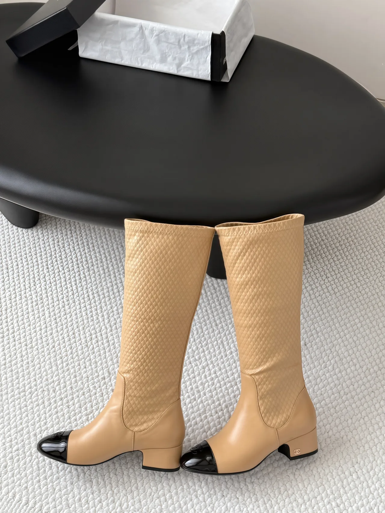 Chanel Cowhide Knee-High Boots in Beige · view 6