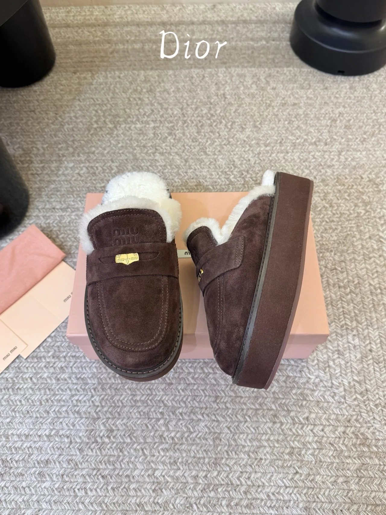 Dior Suede Suede-Look Round-Toe Lined Mules in Brown · view 2
