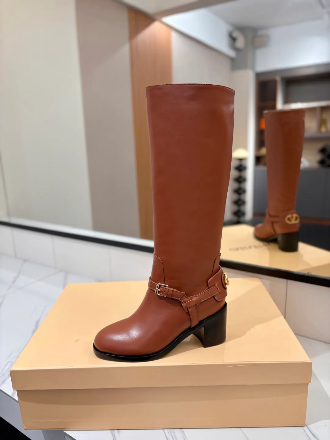 Valentino Calfskin Knee-High Boots in Brown · view 5