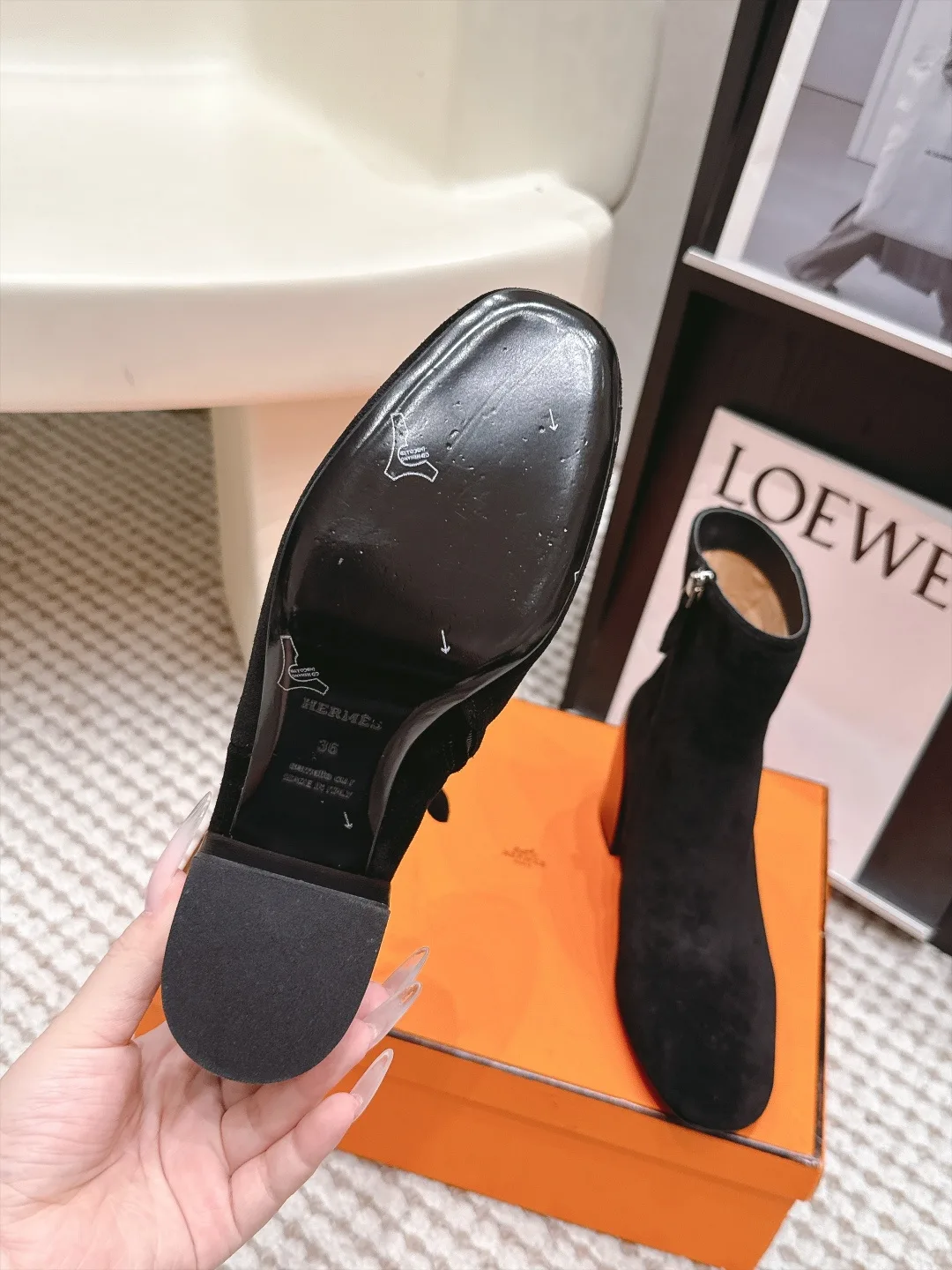 Loewe Suede-Look Square-Toe Ankle Boots in Black · view 8