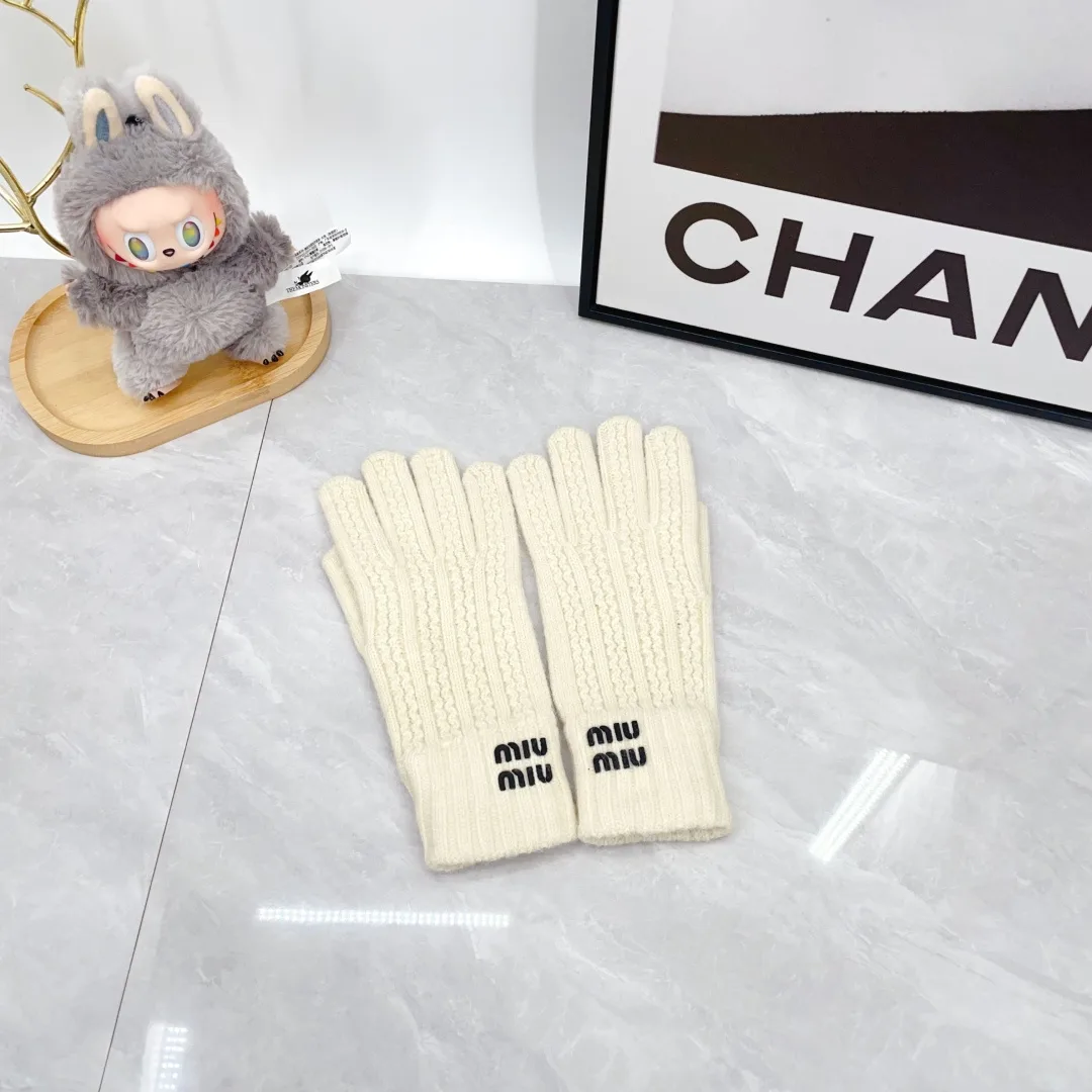 Miu Miu Wool Ribbed Embroidered Hat Scarf and Gloves Set in White · view 7