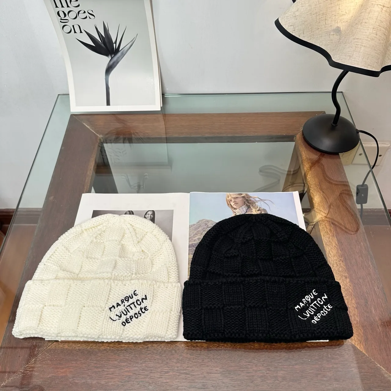 Louis Vuitton Cable-Knit Beanie in Cream & Black · view 2