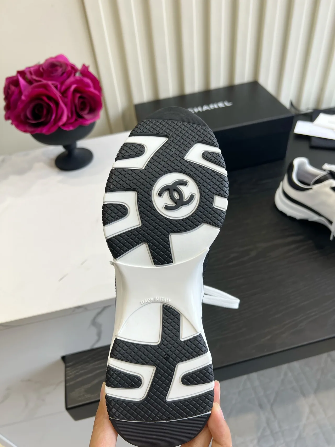 Chanel Striped Sneakers in White · view 6